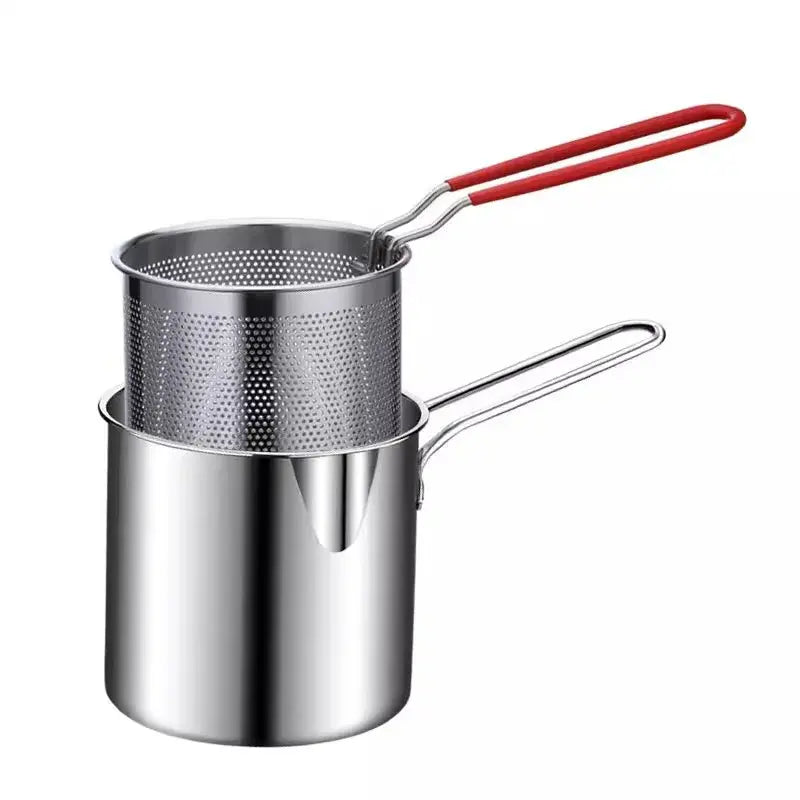 Mini friteuză din inox cu coș pentru prăjit – Compactă, economisește ulei & fără stropi! 🍟🍗