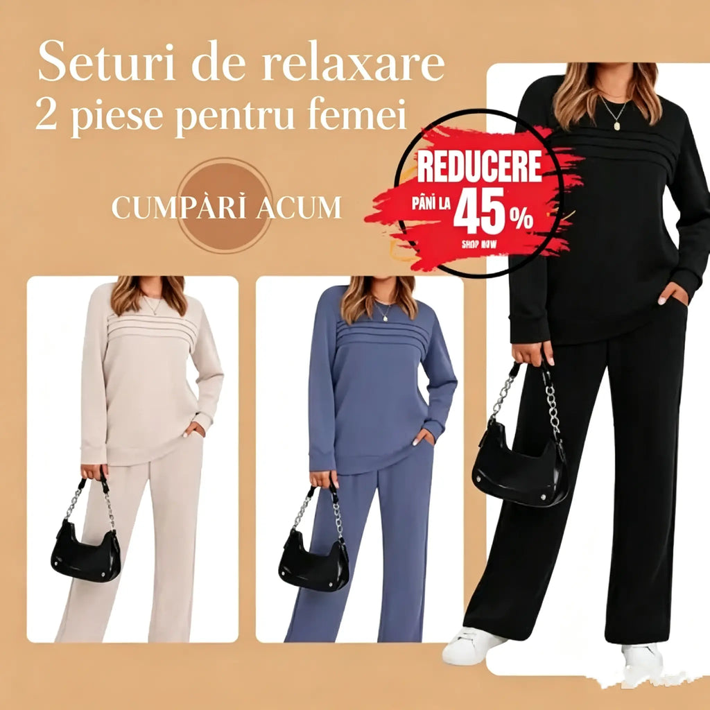🔥Ultima zi - reducere 50% 💖【S-5XL】Set sport casual la modă pentru femei, tricou cu mânecă lungă din bumbac de înaltă calitate + pantaloni - E ✅️Ramburs la livrare