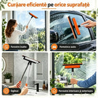 ✨Perie de curățat geamuri 3 în 1 cu mâner telescopic – curăță geamuri, rame și plase de țânțari, cu perie și silicon 🧽