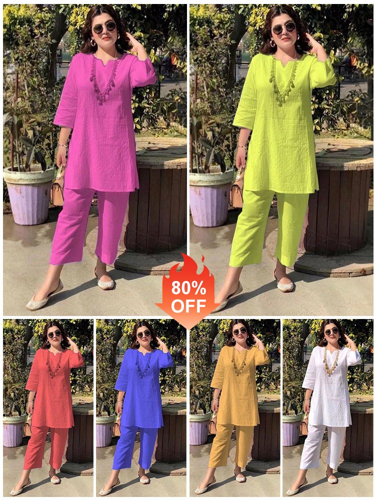 🌼🌼【40-100 kg】Costum de vară 2026, stil etnic, culoare solidă, temperament, pentru navetiști, la modă, nou