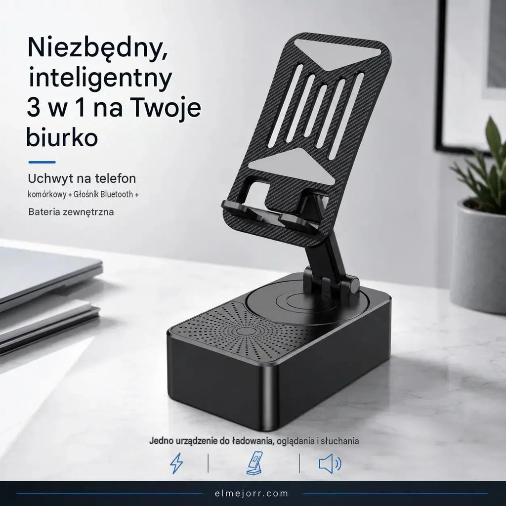 🔥 3 în 1: Boxă Bluetooth + încărcător + suport telefon mobil cu rotire la 360° 📱🔊⚡