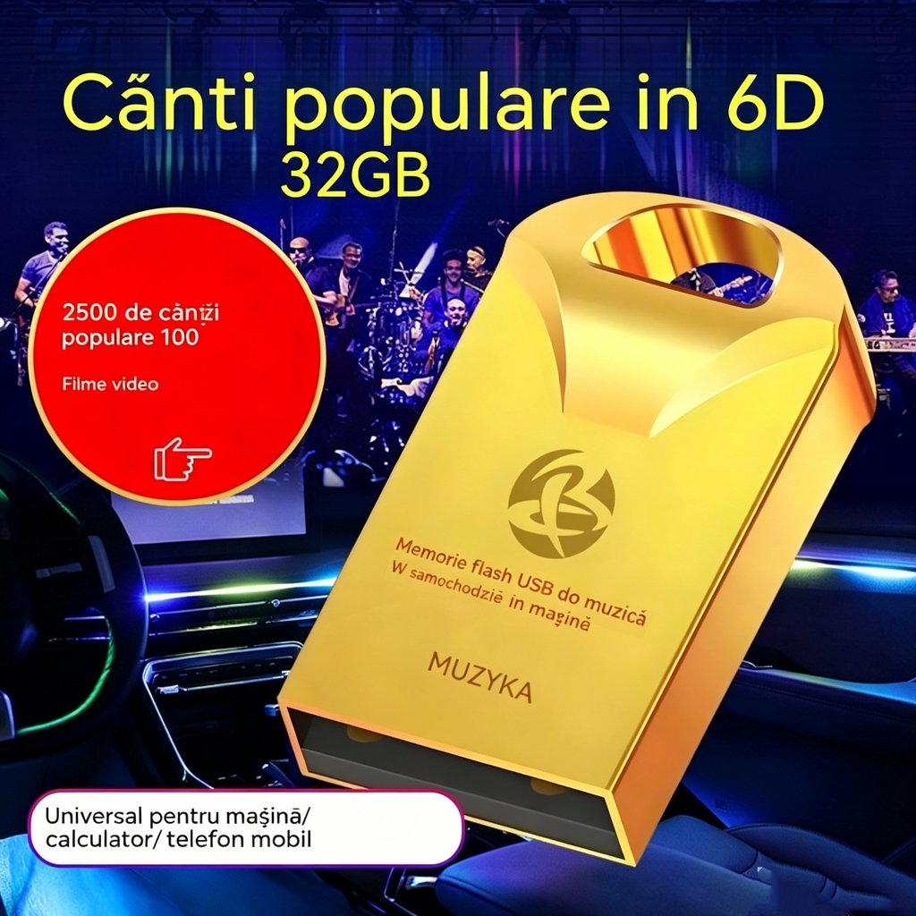 🔥🔥【32 GB】Stick USB universal de înaltă calitate pentru muzică auto【2500 de melodii populare + 100 de filme】