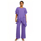 Set Elegant din Șifon: Top Asimetric cu Volane și Pantaloni Lejeri – Ținută Rafinată pentru Evenimente, S-3XL