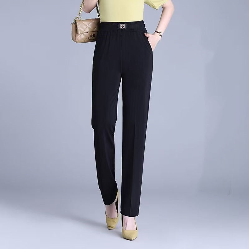 【XL-6XL】👖Pantaloni de vară din mătase glacială, cu talie înaltă și croială dreaptă