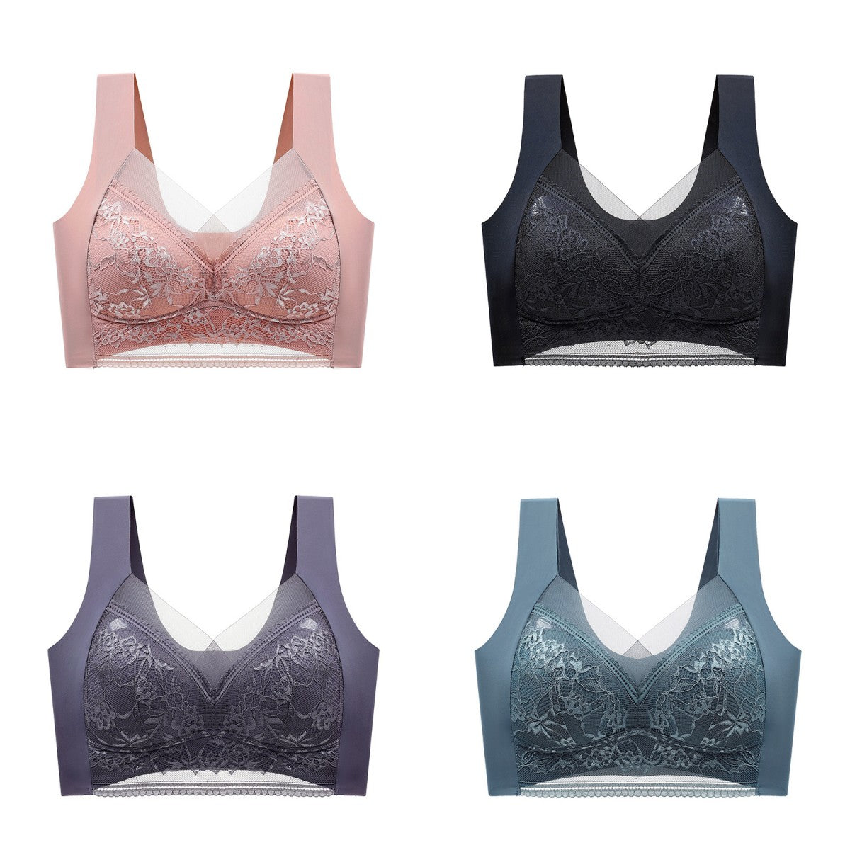 👙✨【Set 4 piese】Sutien damă confortabil, fără cusături, din dantelă elegantă