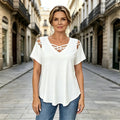 👚 Tricou din bumbac 100% cu decolteu în V, design încrucișat și decupaje｜modern și respirabil