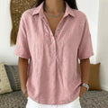 Ultima zi, reducere 50%! ✨【S–3XL】Cămașă damă din bumbac și in, cu mânecă scurtă, croială cambrată, model versatil, respirabil, confortabil și ușor de purtat.