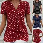 💥【49%OFF!!Livrare gratuită!】👚2026 noua maneca scurta cu imprimeu cu buline, top neregulat cu fermoar cu decolteu in V