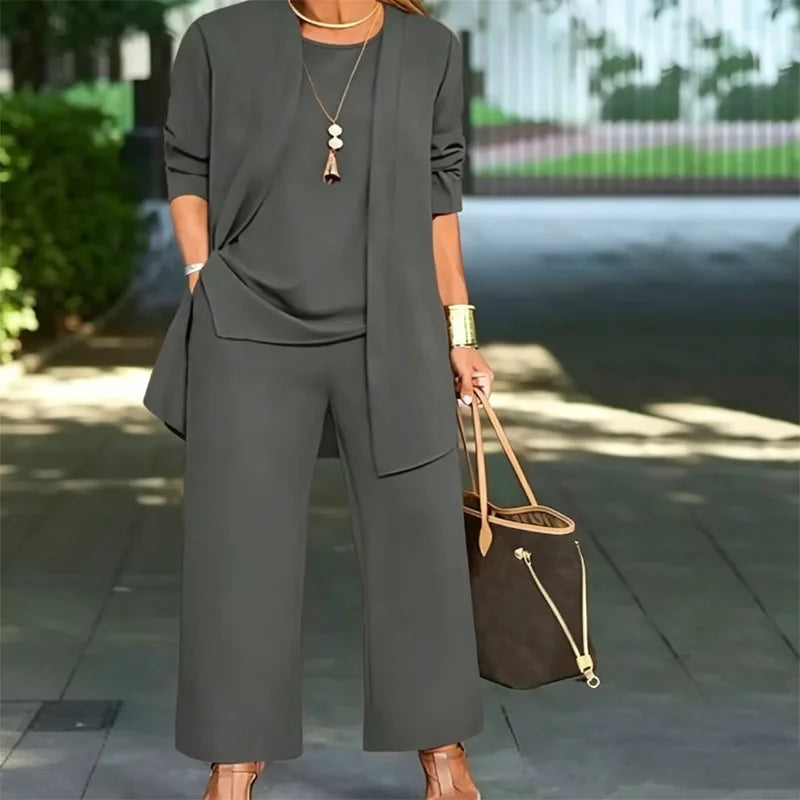 Compleu Premium din 3 Piese de Vară: Cardigan Fluid, Top Lejer și Pantaloni Dresaj Anti-Șifonare, Mărimi S-5XL