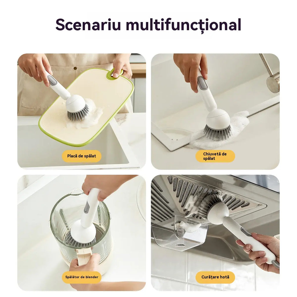 🔥【Cumpără unul, primești unul gratuit】Perie rotativă pentru oale cu mâner lung, poate fi umplută cu lichid de curățare