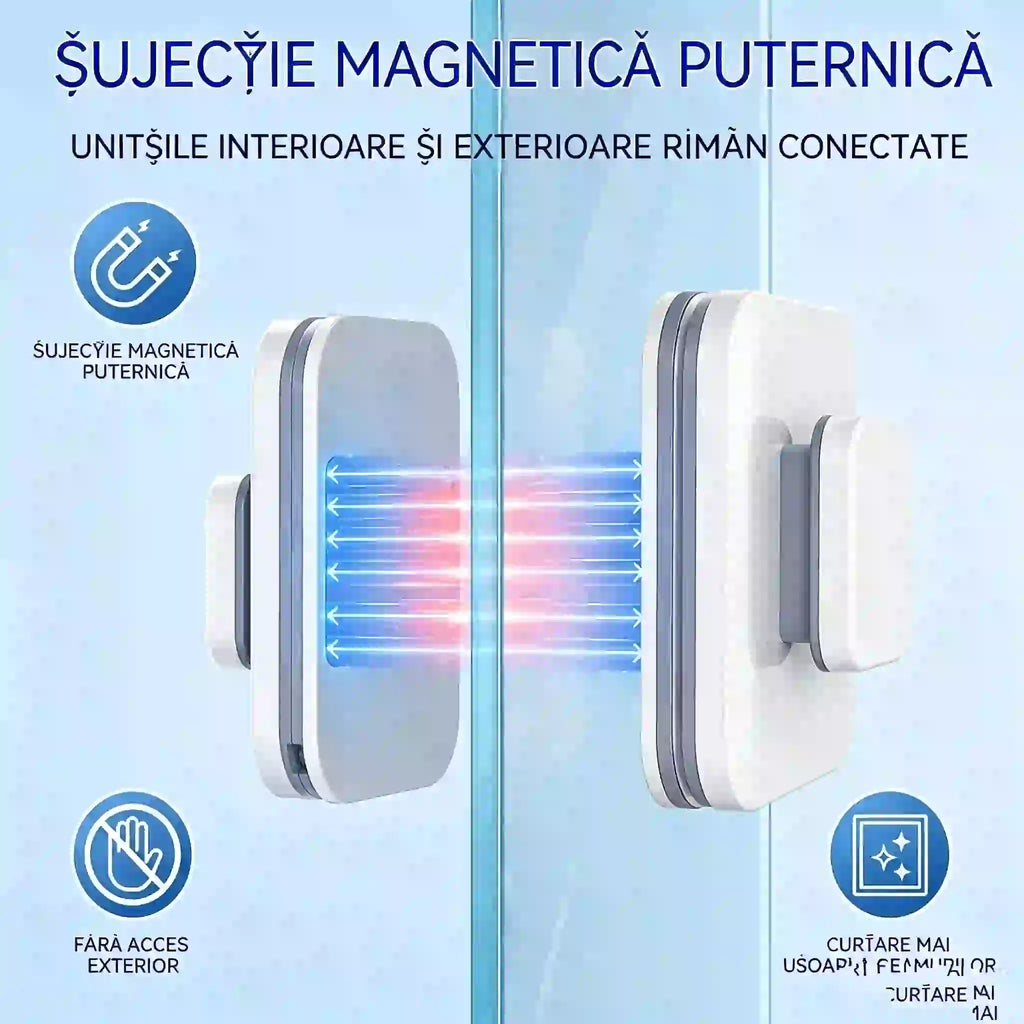 ⚡ Ștergător magnetic de geamuri: suprafață de curățare cu 30 % mai mare. Bureți dubli de curățare + spatulă: rezultate perfecte dintr-o singură trecere! 🧊🌀