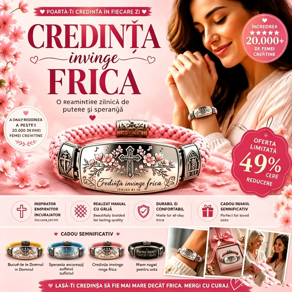 ✝️🌸Brățară Credință Peste Frică - Brățară creștină cu cruce inspirată de Isaia 41:10, speranță, curaj și putere divină