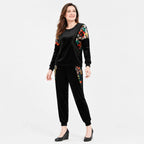 Costum Casual de Dama din Două Piese – Catifea Fină cu Imprimeu Digital 3D și Aplicații Strălucitoare 💃✨