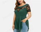 【S-5XL】Tricou casual cu mâneci scurte din dantelă contrastantă de mărime mare