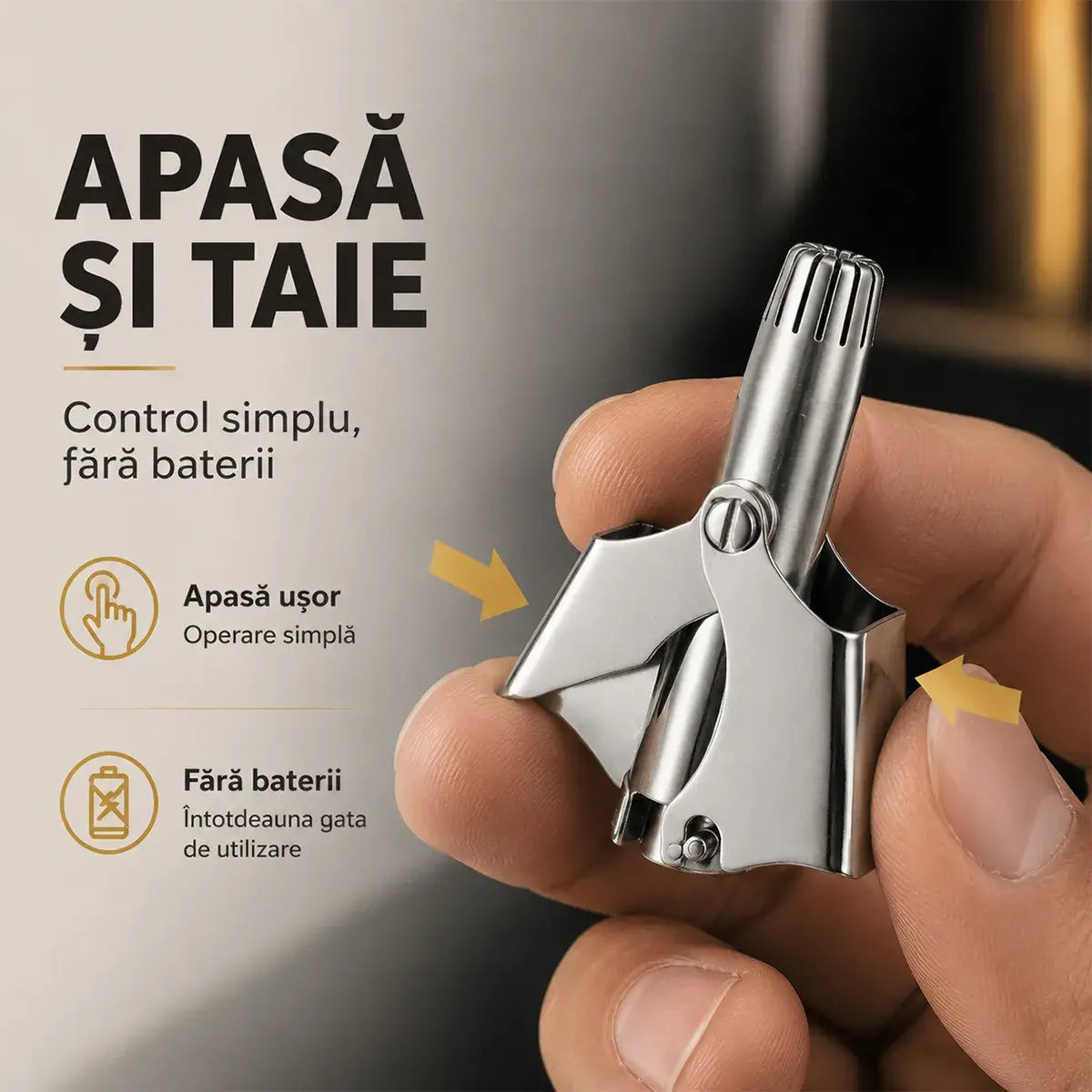 Aparat Manual pentru Tuns Părul din Nas (Inox Premium) – Cap Rotativ 360° la 24 de Lame, Fără Calup/Ciupire, Lavabil & Compact (Unisex) ✂️✨🚿