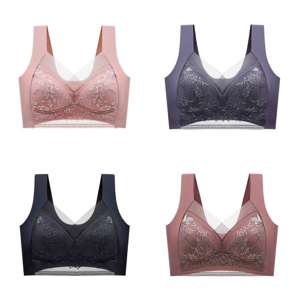 👙✨【Set 4 piese】Sutien damă confortabil, fără cusături, din dantelă elegantă
