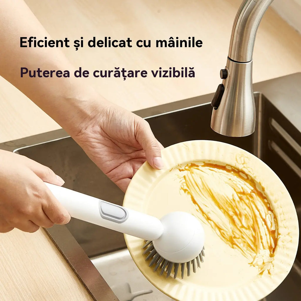 🔥【Cumpără unul, primești unul gratuit】Perie rotativă pentru oale cu mâner lung, poate fi umplută cu lichid de curățare