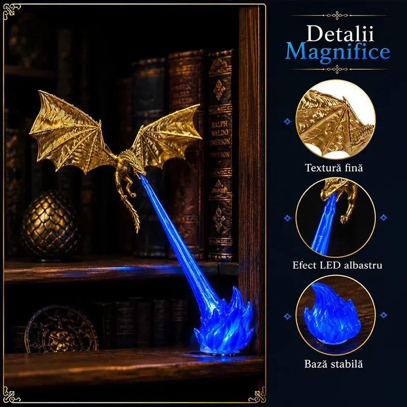 Lumină de Ambianță Dragon Flame Book Nook – Statuetă Decorativă pentru Bibliotecă cu Iluminare LED și Suflu de Flăcări 🐉🔥