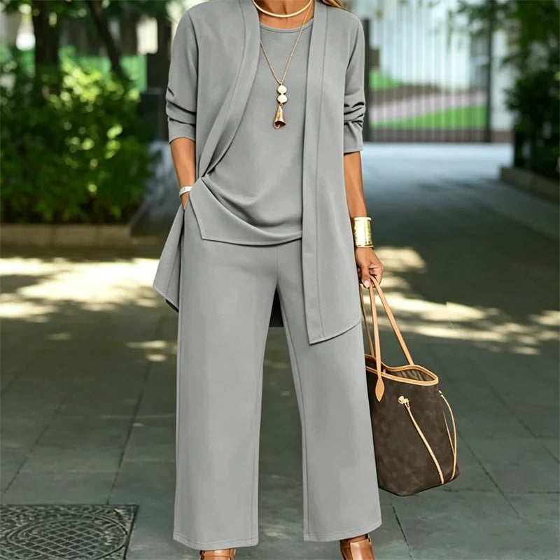 Compleu Premium din 3 Piese de Vară: Cardigan Fluid, Top Lejer și Pantaloni Dresaj Anti-Șifonare, Mărimi S-5XL