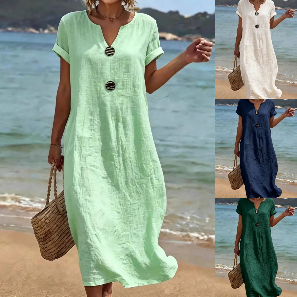 ✨【S-3XL】Rochie elegantă din in și bumbac – Confort și prospețime