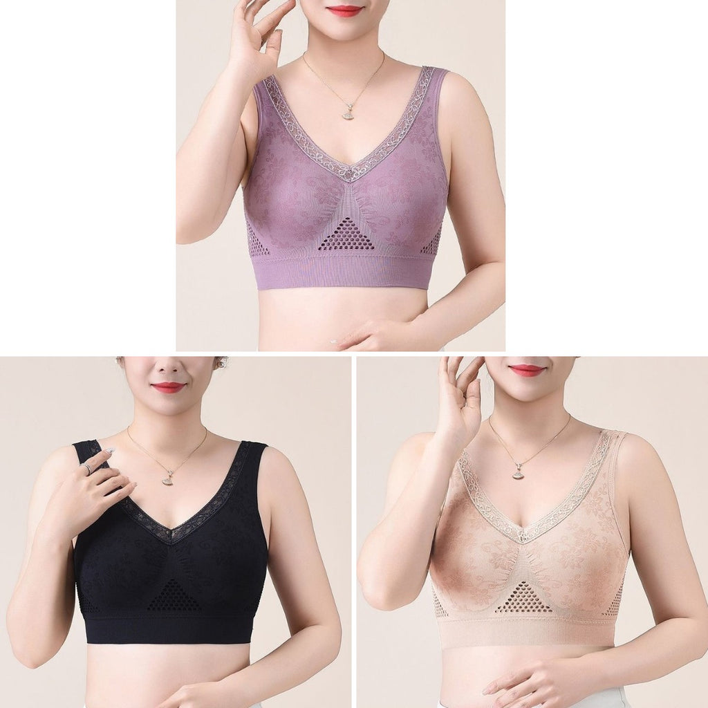 😍【Pachet de 3】Sutien respirabil și confortabil dintr-o singură piesă pentru vârste mijlocii și vârstnici❤️【40-90KG】