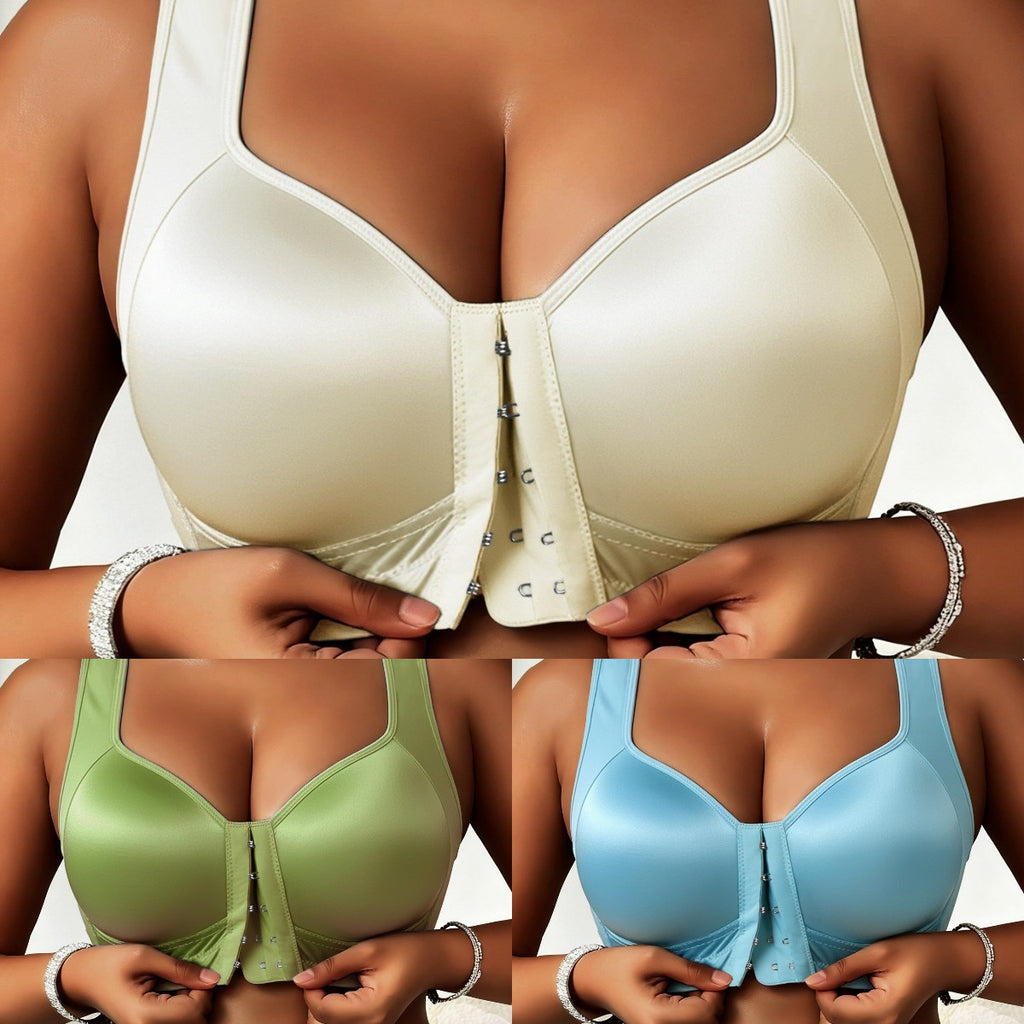 😍👙【3 bucăți】【40-100 kg】Sutien push-up pentru femei cu mărimi mari, fără balene, cu închidere în față și care previne lăsarea sânilor