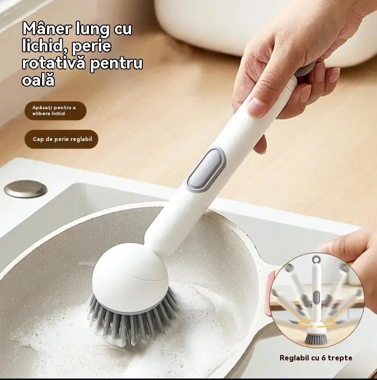 🔥【Cumpără unul, primești unul gratuit】Perie rotativă pentru oale cu mâner lung, poate fi umplută cu lichid de curățare