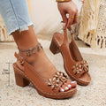 🌸【36-43】Sandale cu pană șic pentru femei, cu accente florale - Culoare uni versatile, vârf deschis, design cu curele la gleznă, toc gros confortabil