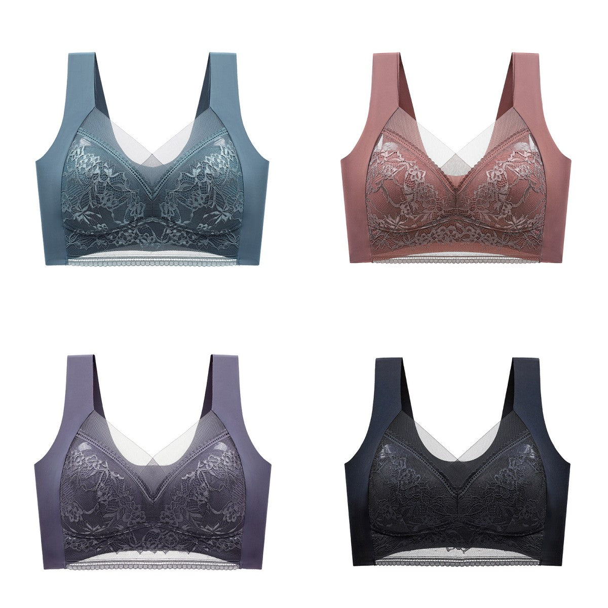 👙✨【Set 4 piese】Sutien damă confortabil, fără cusături, din dantelă elegantă