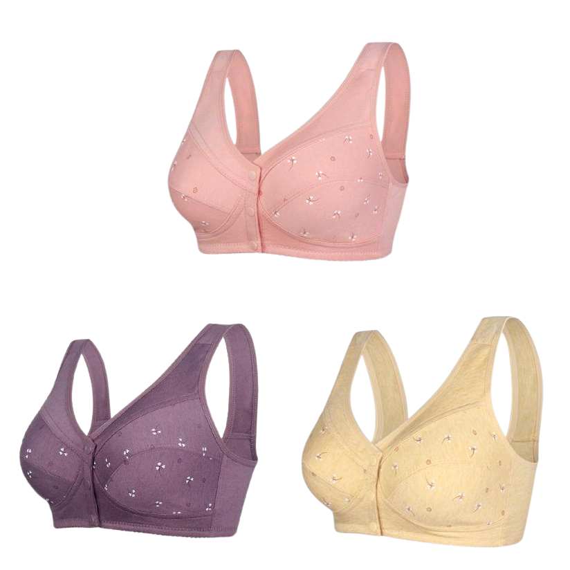 ✨【Cumpără 1 primești 2 gratis】💞[40-105kg]Sutien elegant din bumbac cu nasturi în față pentru femei de vârstă mijlocie