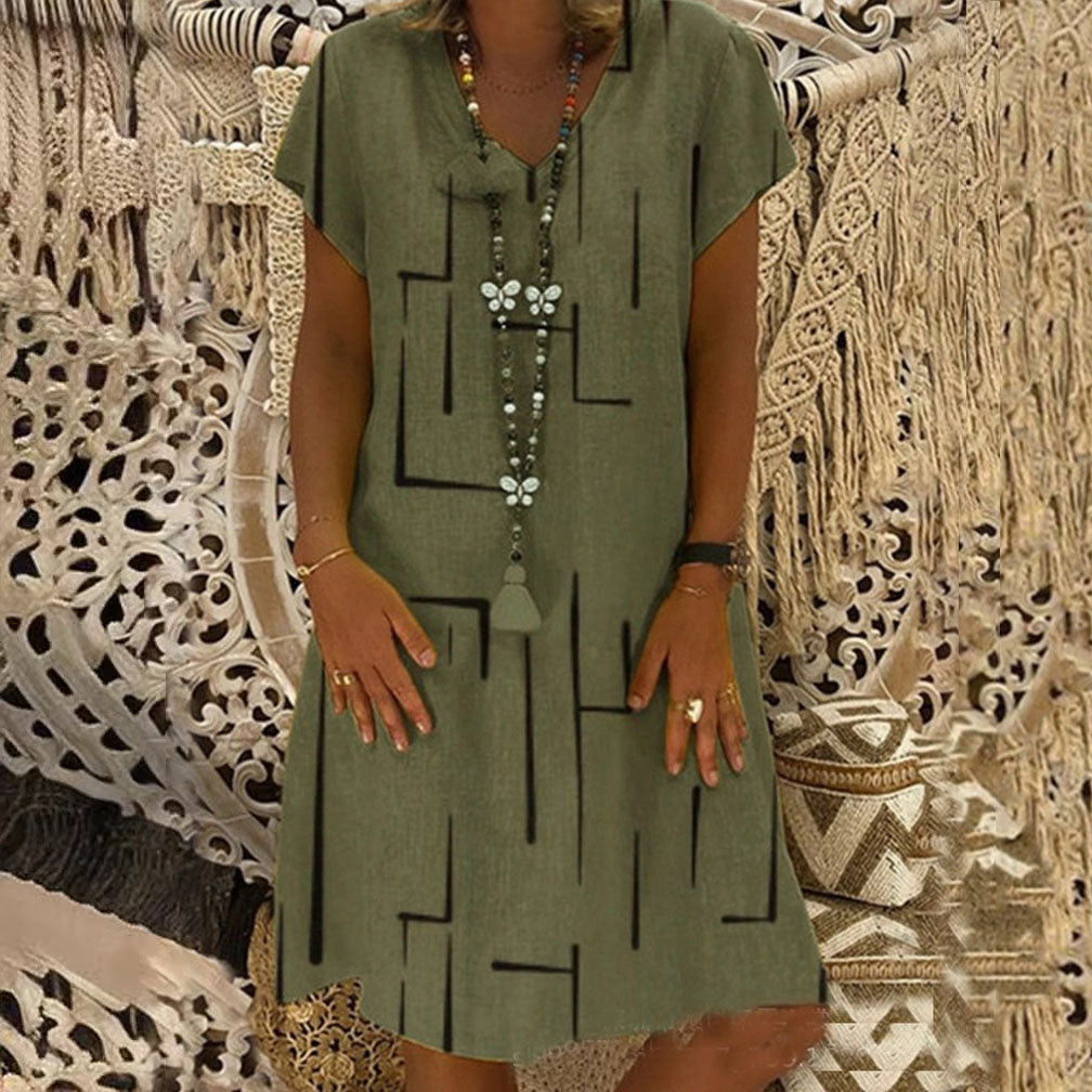 🏆👗【S-5XL】Rochie imprimată din bumbac cu decolteu în V