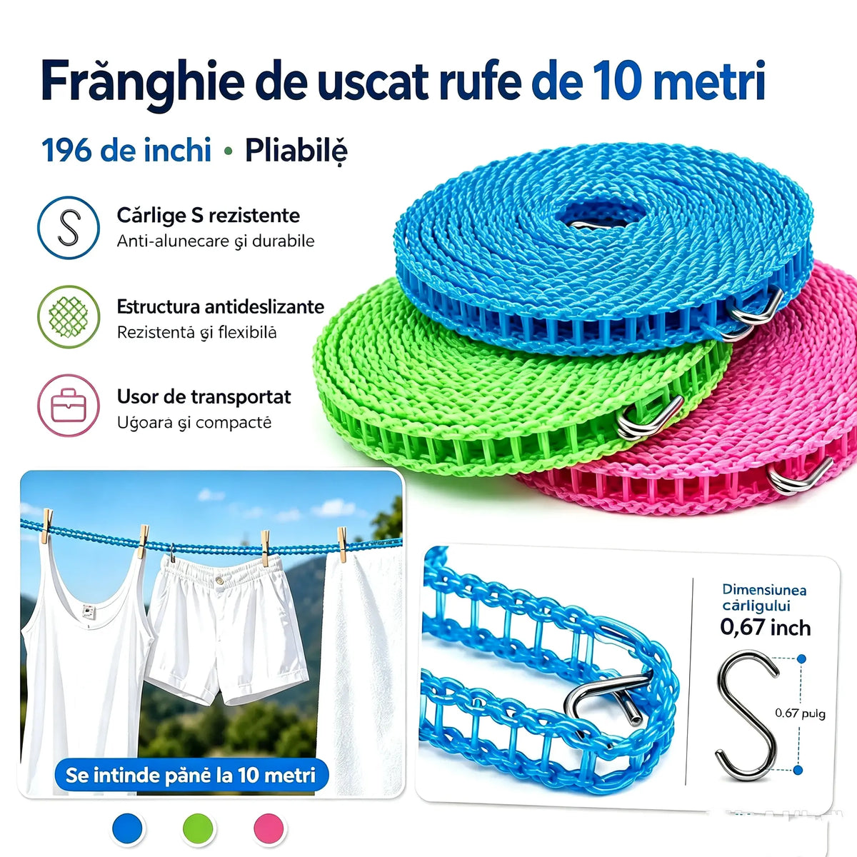 💥【3 bucăți】🔗 Uscător de rufe antiderapant și rezistent la vânt 👕 Evită haosul provocat de vânt la uscarea rufelor 🌬️