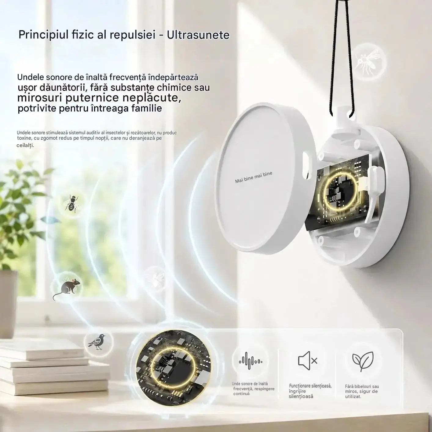 🔥【2 bucăți la 124 lei】🐦 Dispozitiv portabil cu ultrasunete pentru alungarea păsărilor｜Dispozitiv automat pentru alungarea porumbeilor, ideal pentru balcoane, grădini și spații exterioare