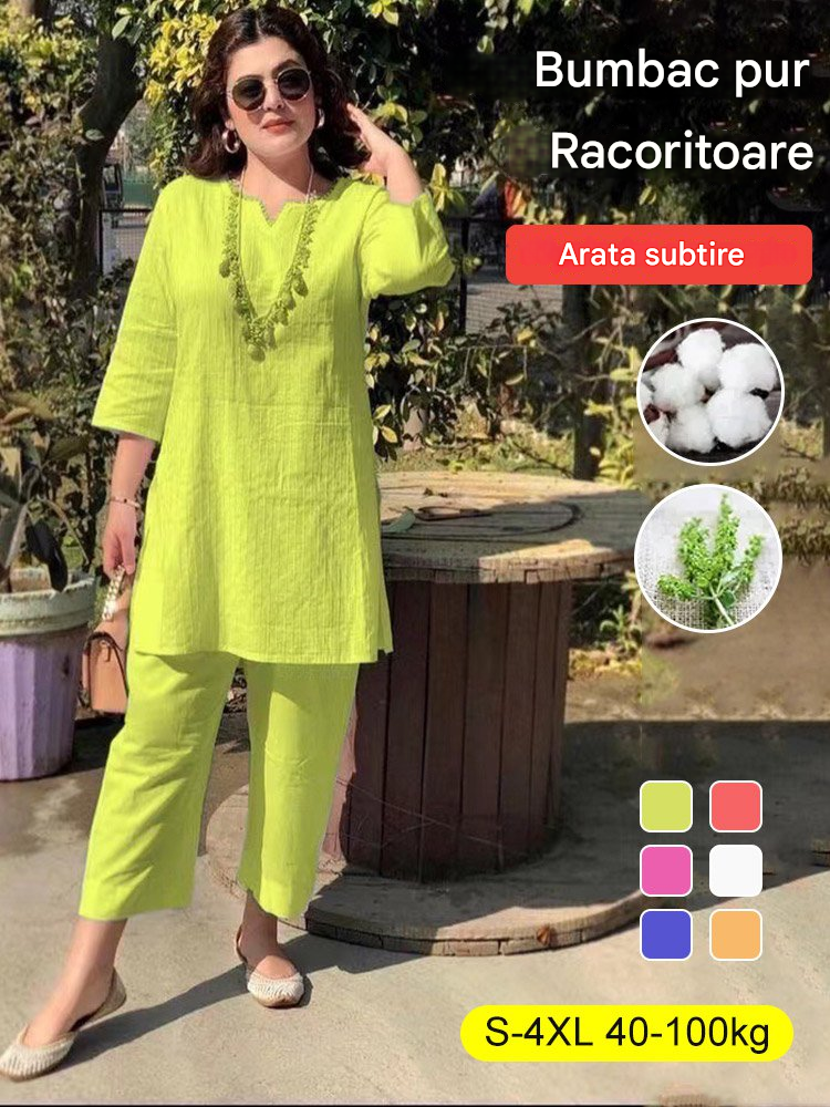 🌼🌼【40-100 kg】Costum de vară 2026, stil etnic, culoare solidă, temperament, pentru navetiști, la modă, nou