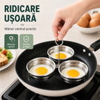 Formă din Oțel Inoxidabil pentru Ouă Ochiuri și Poșate – Set 3 Cavități cu Formă de Inimă / Cerc, Ideală pentru Micul Dejun, Budinci și Tarte 🍳🍳🍳
