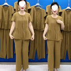 【Top + Pantaloni】🔥🔥Costum sport din două piese, temperament slim, mărime mare, 2026, costum de vară pentru mame, la modă