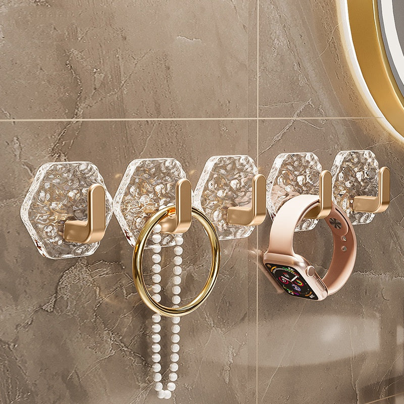 💥🏆【10/20/30 Buc】Agățătoare Hexagonală Fără Perforare.💎 Design Elegant cu Textură Iceberg – Lipire Ușoară, Suport Puternic, Fără Urme 🛁