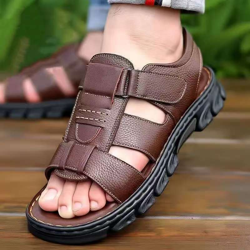 🔥【38~44】Sandale de plajă pentru bărbați, din piele moale, anti-alunecare, lucrate manual