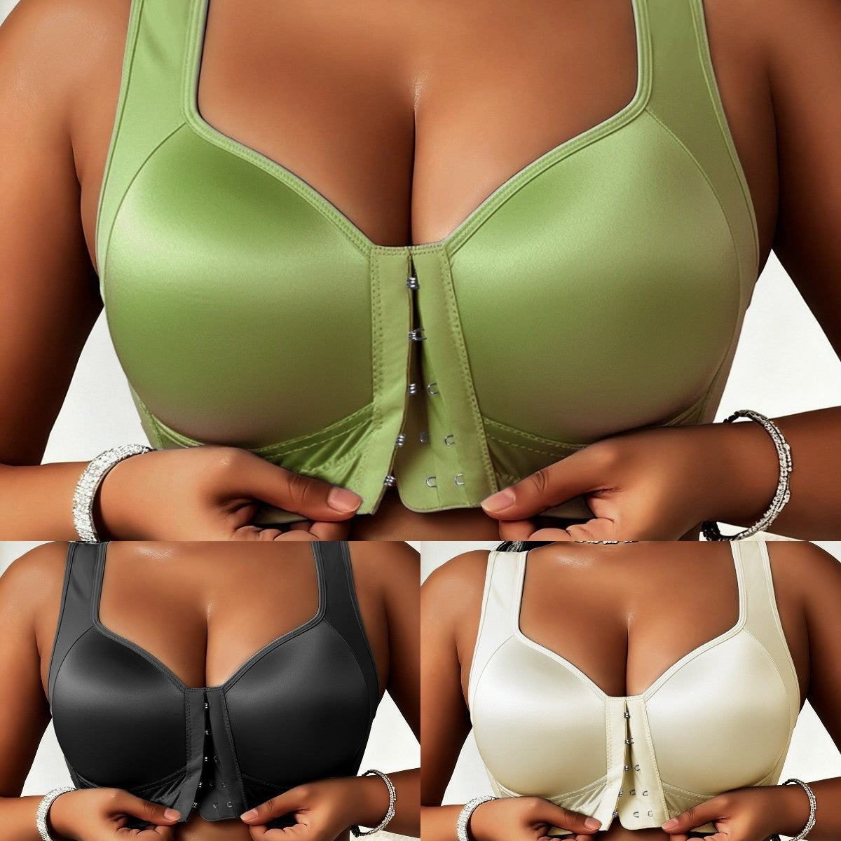 😍👙【3 bucăți】【40-100 kg】Sutien push-up pentru femei cu mărimi mari, fără balene, cu închidere în față și care previne lăsarea sânilor