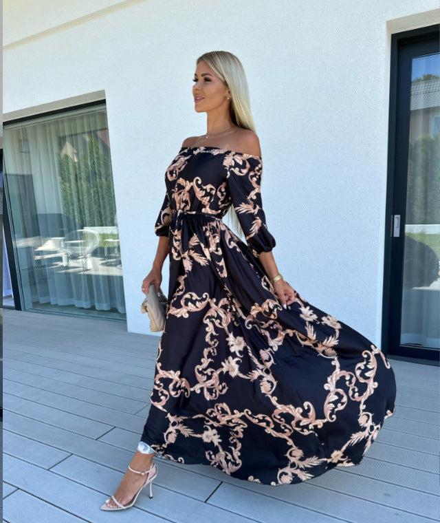 ✨🌈【Reduceri speciale de vară -50% 🔥】【S–2XL】Rochie de vară elegantă, cu imprimeu și un umăr gol, perfectă pentru vacanță la plajă