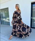 ✨🌈【Reduceri speciale de vară -50% 🔥】【S–2XL】Rochie de vară elegantă, cu imprimeu și un umăr gol, perfectă pentru vacanță la plajă
