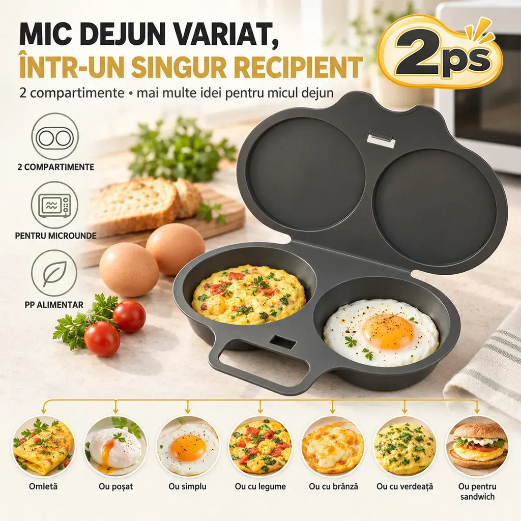 🍳🍳 Formă pentru ouă la abur/prăjite, de calitate alimentară, pentru cuptorul cu microunde [Cumpără una și primești una gratis – primești 2 bucăți] | Un mic dejun sănătos și fără ulei, gata în câteva minute 🥪