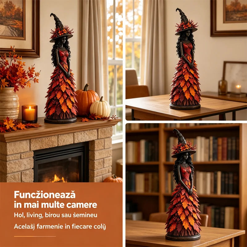 Figurină Vrăjitoare de Toamnă din Frunze Magic, Decorațiune de Halloween și Sezon pentru Șemineu, Raft sau Masă, Cadou Creativ