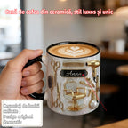 ☕【Design plin de personalitate】✂️ Cană de cafea din ceramică, stil luxos și unic
