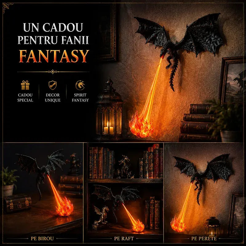 Lumină de Ambianță Dragon Flame Book Nook – Statuetă Decorativă pentru Bibliotecă cu Iluminare LED și Suflu de Flăcări 🐉🔥
