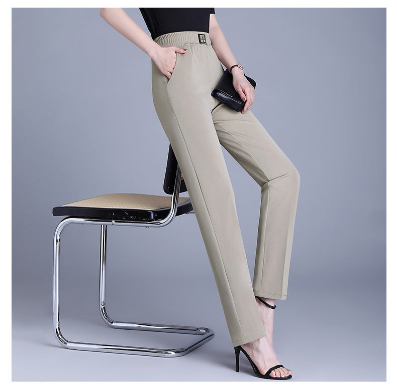 【XL-6XL】👖Pantaloni de vară din mătase glacială, cu talie înaltă și croială dreaptă