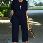 Compleu Premium din 3 Piese de Vară: Cardigan Fluid, Top Lejer și Pantaloni Dresaj Anti-Șifonare, Mărimi S-5XL