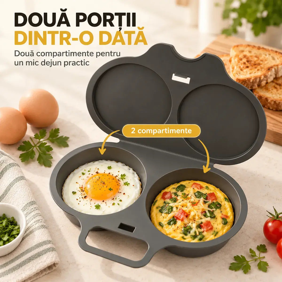 🍳🍳 Formă pentru ouă la abur/prăjite, de calitate alimentară, pentru cuptorul cu microunde [Cumpără una și primești una gratis – primești 2 bucăți] | Un mic dejun sănătos și fără ulei, gata în câteva minute 🥪