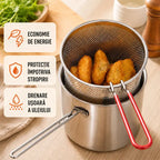 Mini friteuză din inox cu coș pentru prăjit – Compactă, economisește ulei & fără stropi! 🍟🍗