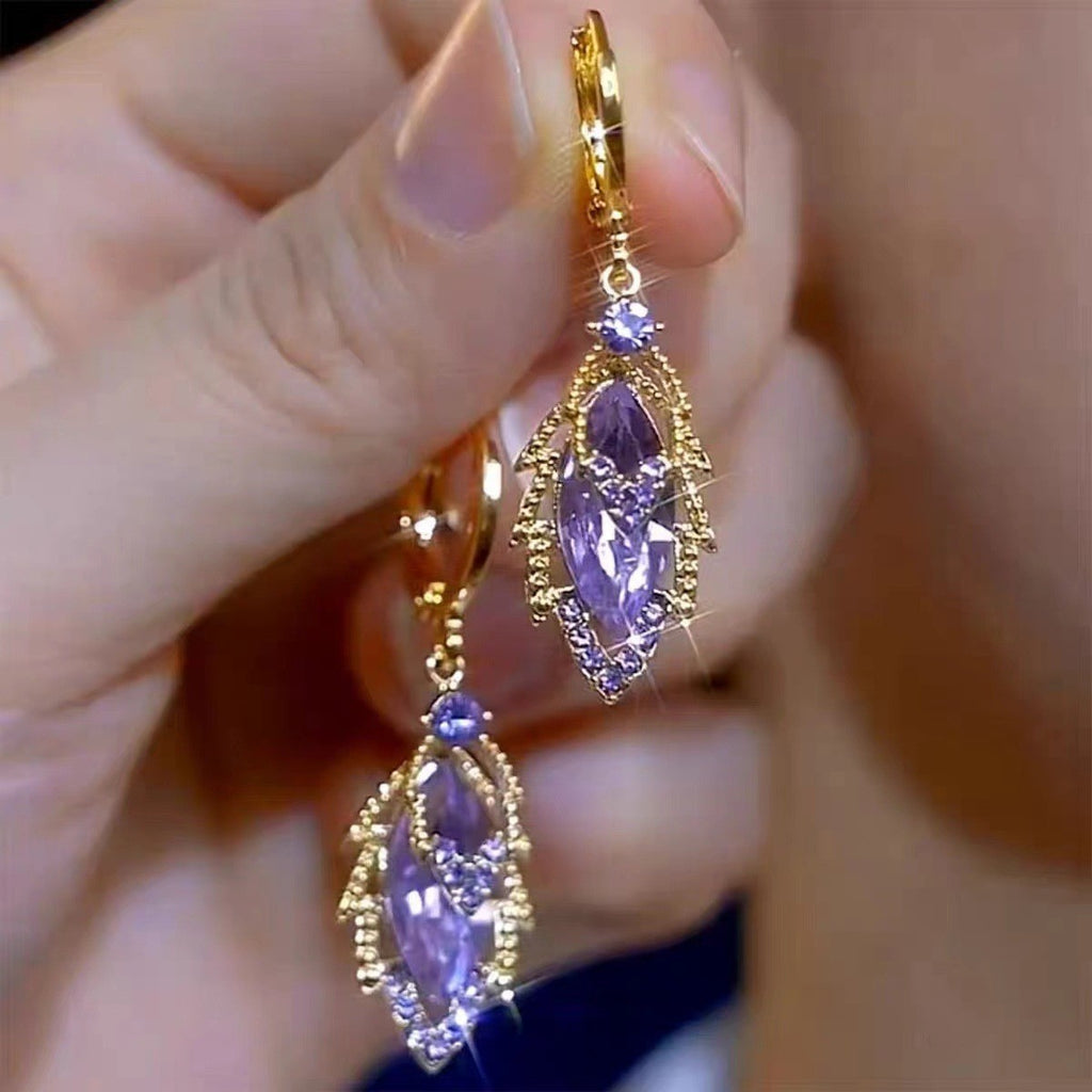 ✨【2 perechi】Cercei eleganți din aur cu diamante strălucitoare